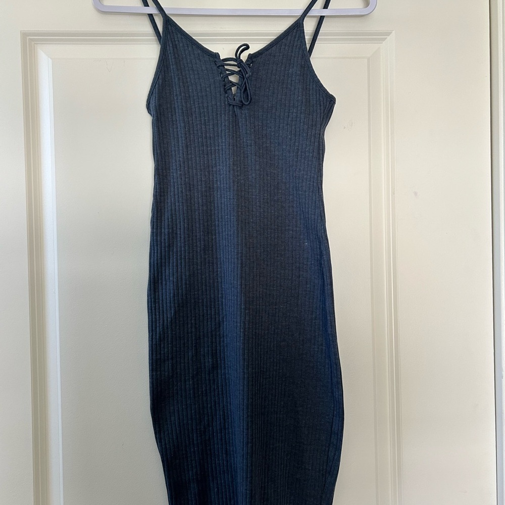 Topshop Blue Ribbed Bodycon Dress Size 8 - Picture 7 of 10